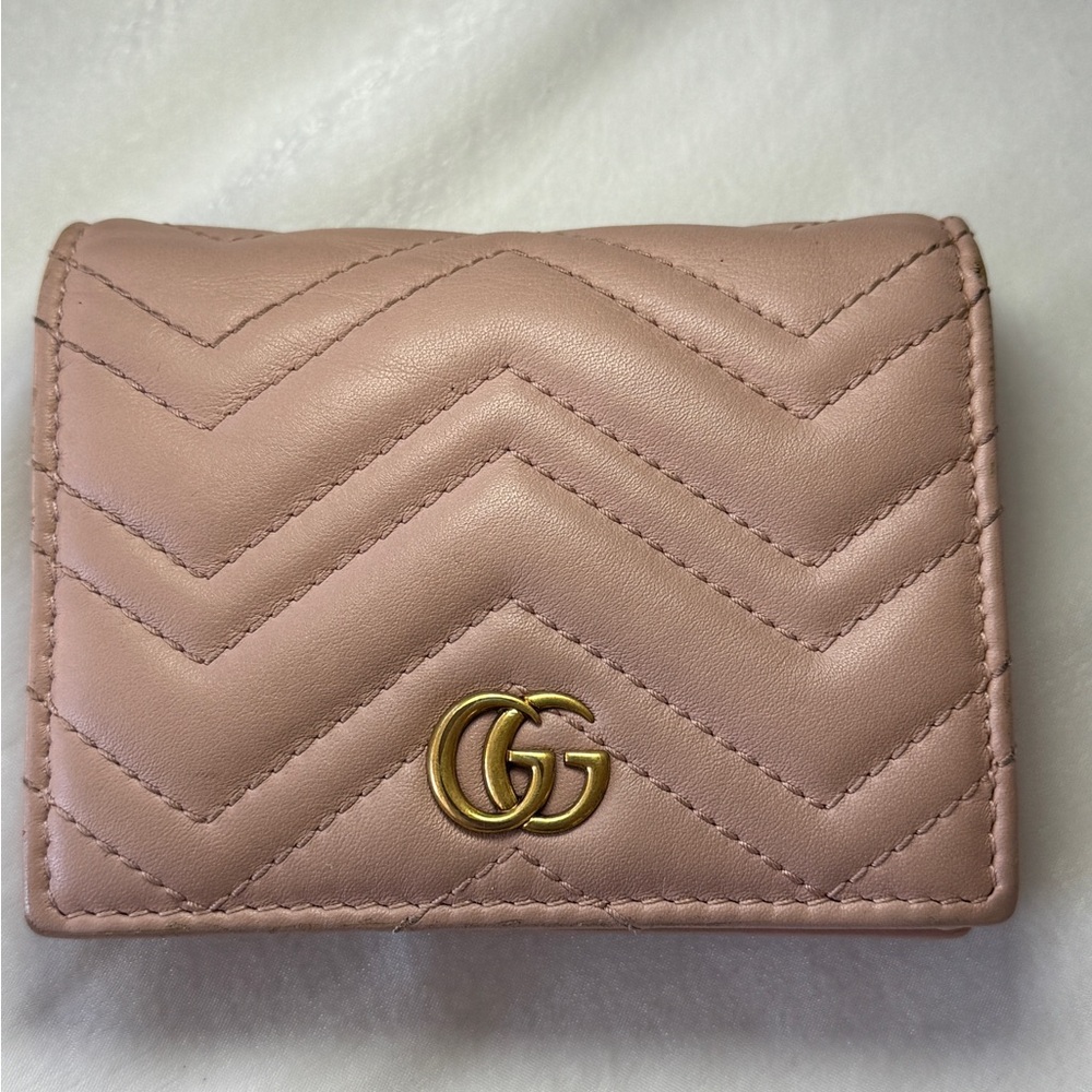 Gucci GG Marmont Pink Quilted Leather Bifold Wallet/ Card Case